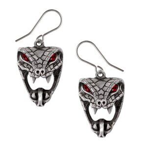 Alchemy Gothic Snake Bite Naeddre Dropper Earrings Viper Head Red Eyes Hook E495